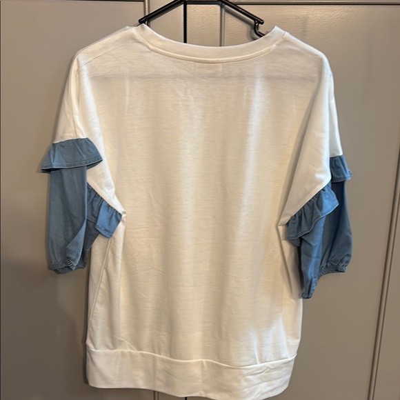 Laurie Felt French Terry Ruffle Shirt Cream sz sm - Picture 7 of 7